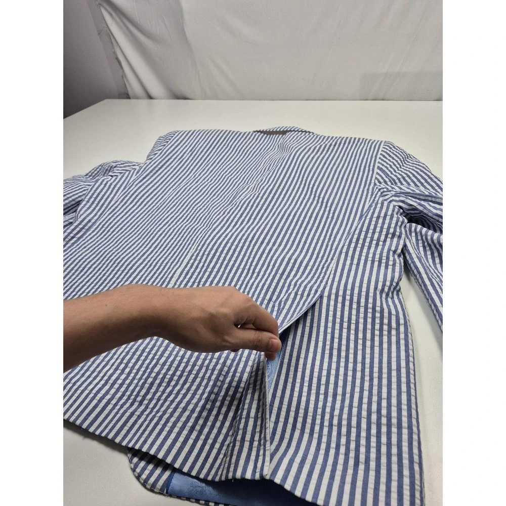 Inserch Suit Mens 54 Blue 100% Cotton Stripe Seersucker 2 Piece 48x36 NWT